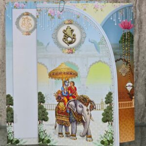 Radha Krishna Umbrella Elephant Wedding Card