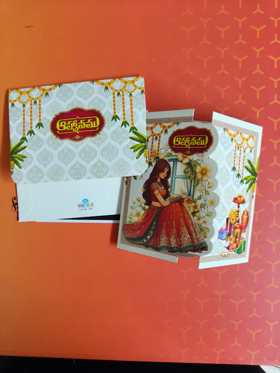 Premium Half Saree Invitation Card featuring luxurious artwork, elegant details, and a beautiful traditional theme