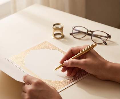 Close-up review of a Kothapalli Cards wedding invitation design being personalized and approved